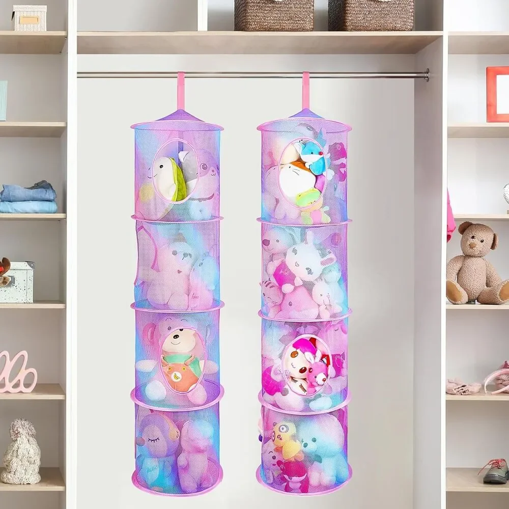 Toy Storage Hanging Stuffed Animals Organizer Closet Holder Toy Organizer 2pc